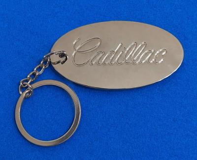 Cadillac Brass Key Fob with chain - Matte Nickle Finish