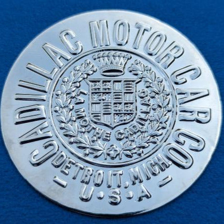 Cadillac Hubcap Inserts – Thin – “Cadillac Motor Car” - Nickle Plated