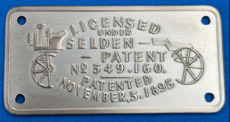 Selden Patent Plate Reproduction for Early Automobiles (1895-1920s)