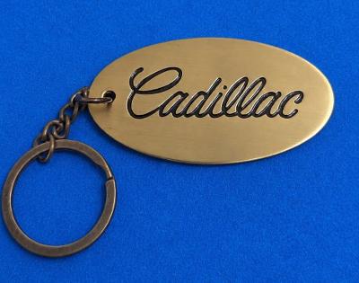 Cadillac Brass Key Fob with chain - Shiny Nickle Finish